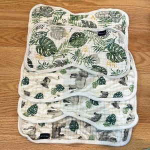 5 Gently used Bebe Au Lait Jungle Muslin burp rags